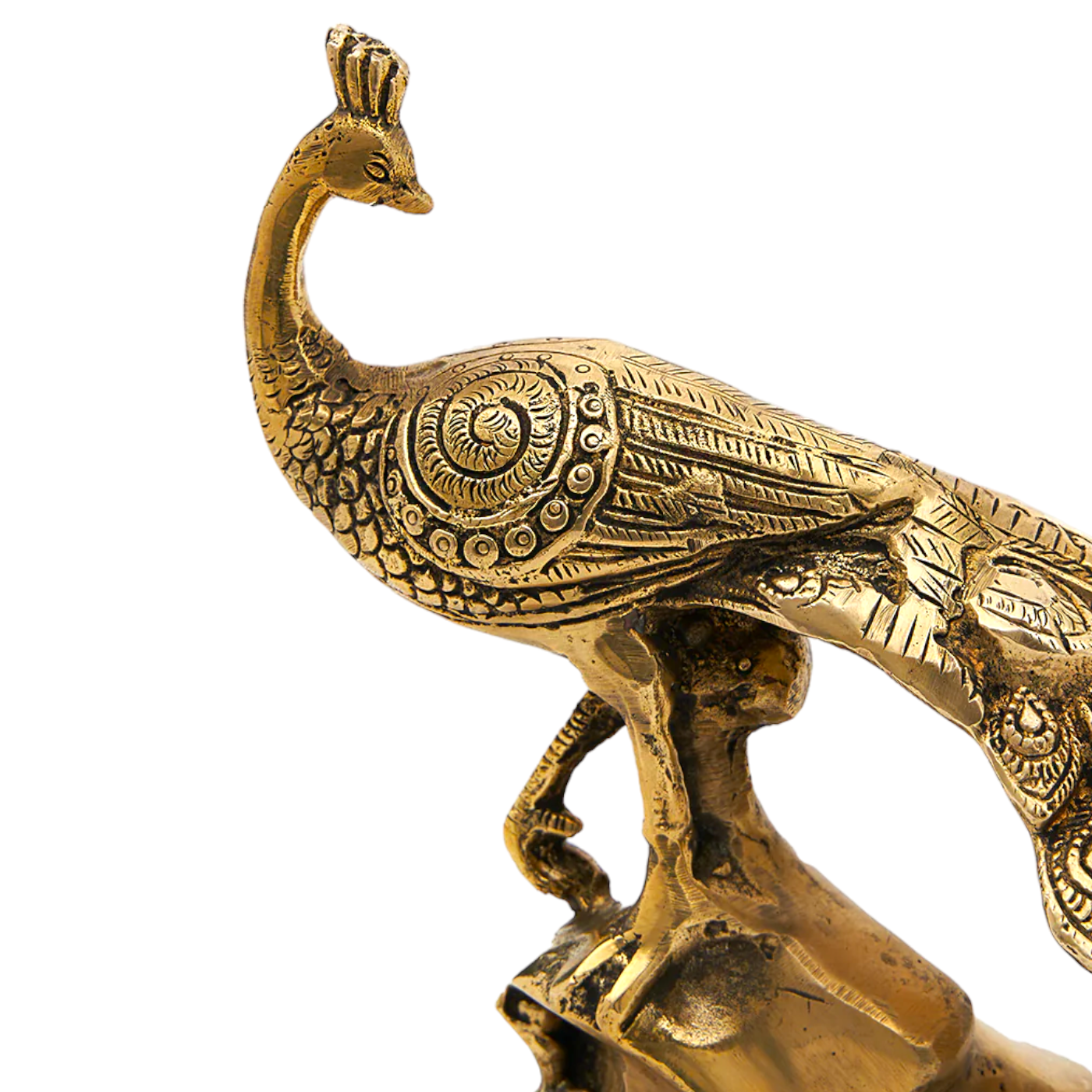 Brass Peacock Figurine Showpiece | Golden Peacock Mayur 17 cm  (Brass, Gold)