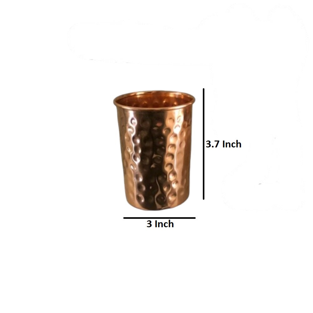 Hammered Design Pure Copper Water Glass Tumbler, 250 ML, Set of 4