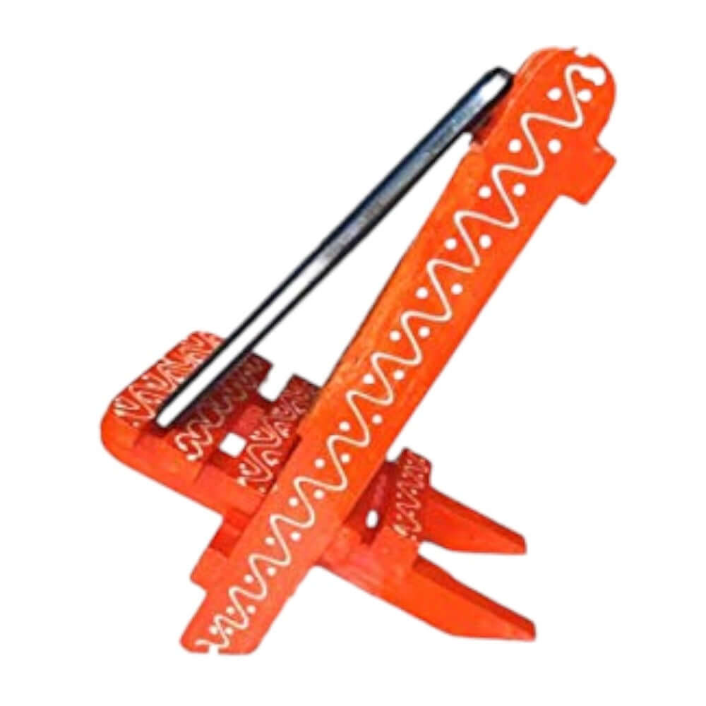 Mobile Stand Wooden Hand Painted Vintage Traditional Indian Design - Compatible with All Phones. Color: Orange