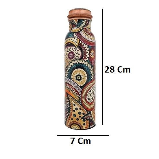 Copper Water Bottle - Colorful Paisley Joint Less Leak Proof Ayurveda Health Benefit Vessel for Sports and Yoga - 1000 ML