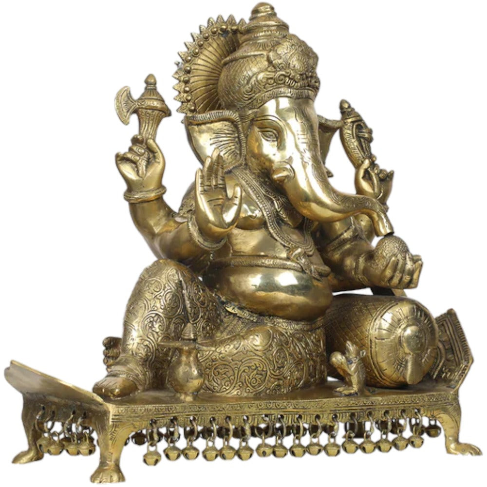 Royal India Brass Lord Ganesha Sitting on Chowki, Height: 15",Weight:14500 Gram