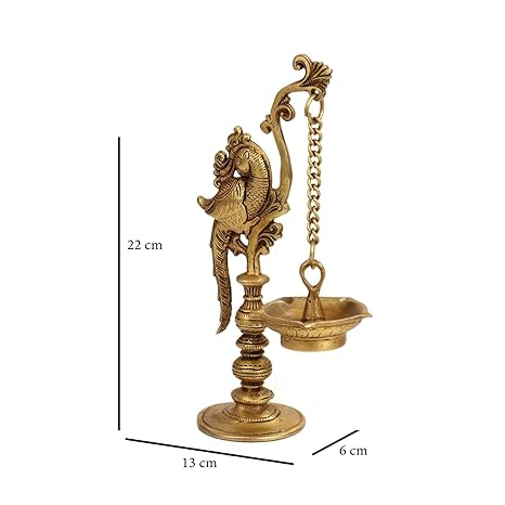 Brass 20 CM Annam Bird Diya/ Barss Deepam/ Oil Lamp for Temple Decor, Indian Traditional Brass Decorative Diyas for Home Decor Gold Finish (Set of 2)