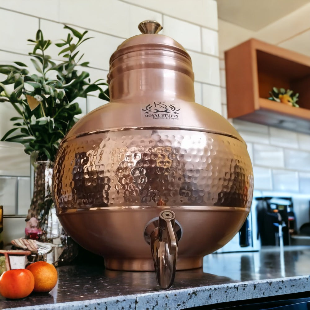 ROYALSTUFFS 100% Pure Copper 5 Litre Matka with Brass Tap Tank (Weight -1092 Gram) | Hand Hammered Handcrafted Copper Water Dispenser