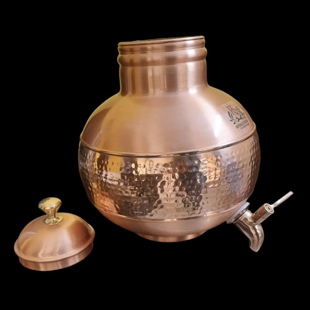 ROYALSTUFFS 100% Pure Copper 5 Litre Matka with Brass Tap Tank (Weight -1092 Gram) | Hand Hammered Handcrafted Copper Water Dispenser