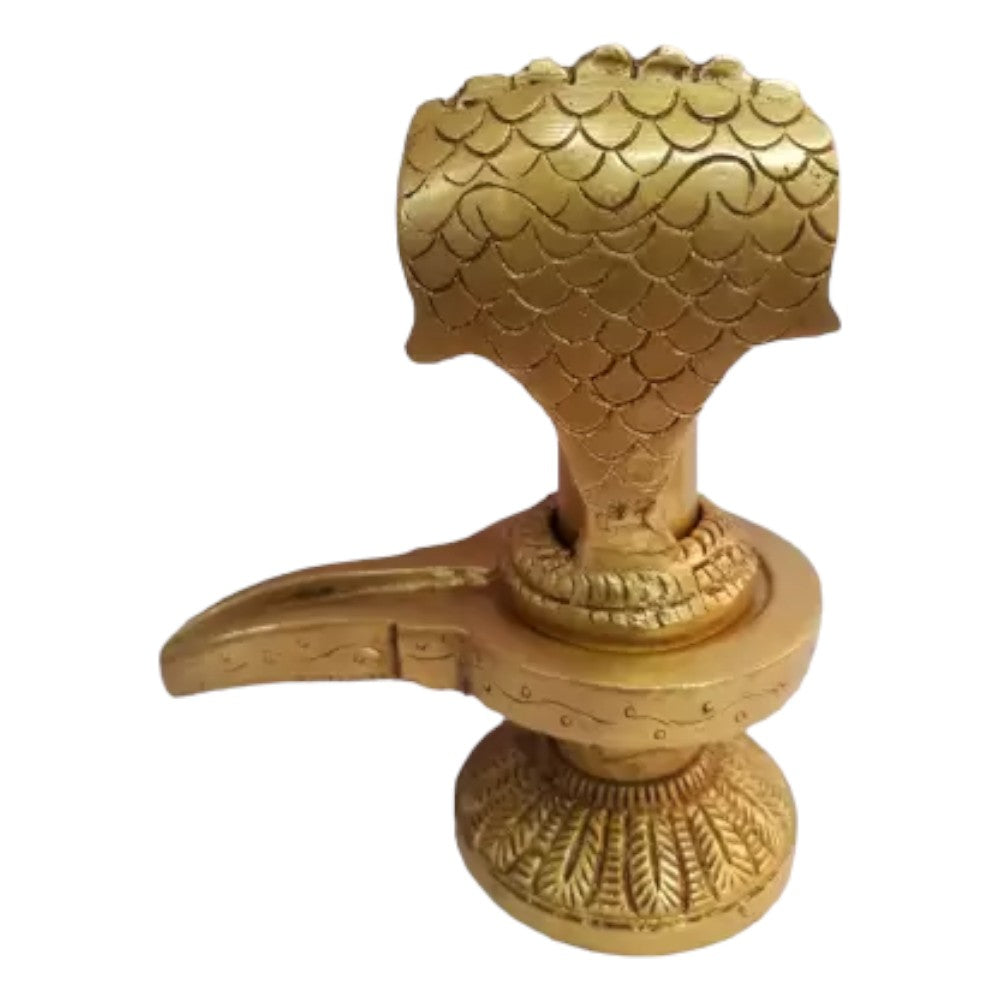 ROYALSTUFFS Brass Shivling with Hand Work on Snakes Decorative Showpiece - 5.5 Inch  (Brass, Gold)