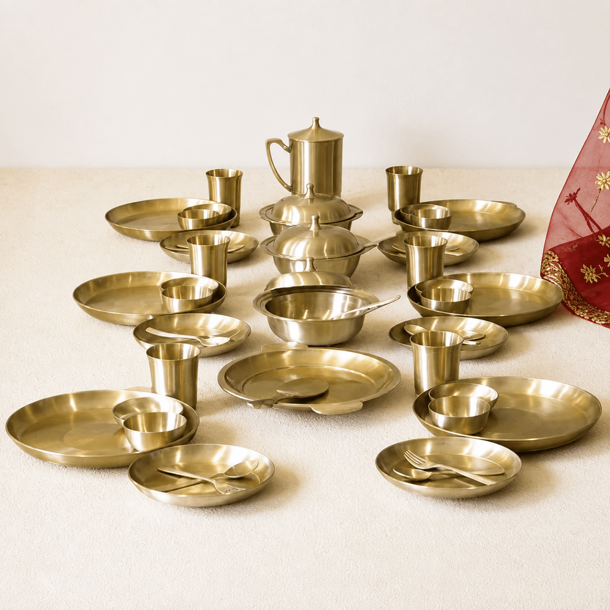 51 Piece Pure Kansa Dinner Set – Premium Bronze Dining Collection - Royalstuffs.com