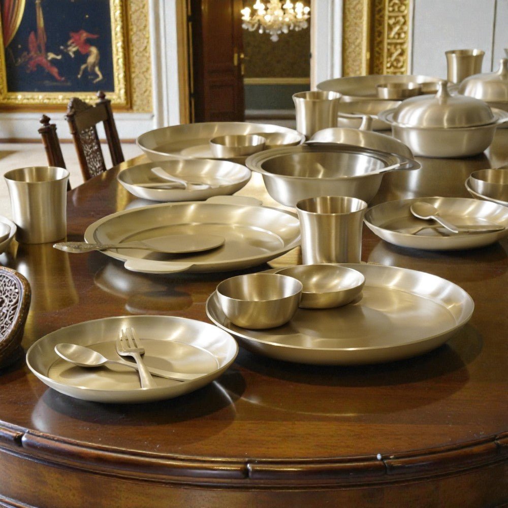 51 Piece Pure Kansa Dinner Set – Premium Bronze Dining Collection - Royalstuffs.com