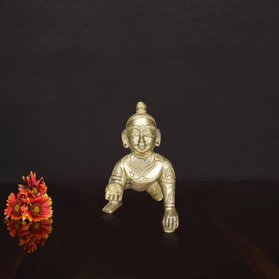 ROYALSTUFFS  Brass Laddoo Gopal, Baby Krishna,Idol Statue Sculpture, Brass Laddu Gopal Kishan, Thakurji Murti Idol Statue, Laddu Gopal Idol, Bal Gopal Murti | Weight - 530 Grams