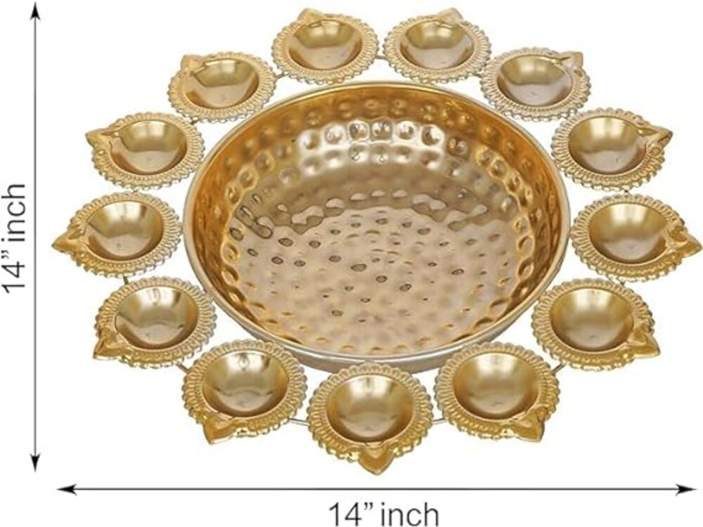 ROYALSTUFFS Metal Urli with Diyas Iron 13 - Cup Candle Holder  (Gold, Pack of 1)