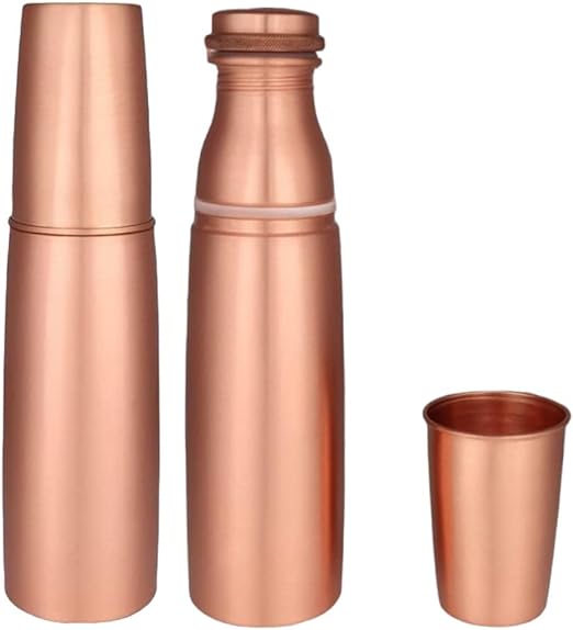 ROYALSTUFFS Pure copper drinkware water dispenser - 12 Litre | Hammered Finish | Ayurveda Health Healing| Storage Water | Container Tank with 4 Matching Glasses & 4 copper Bottles