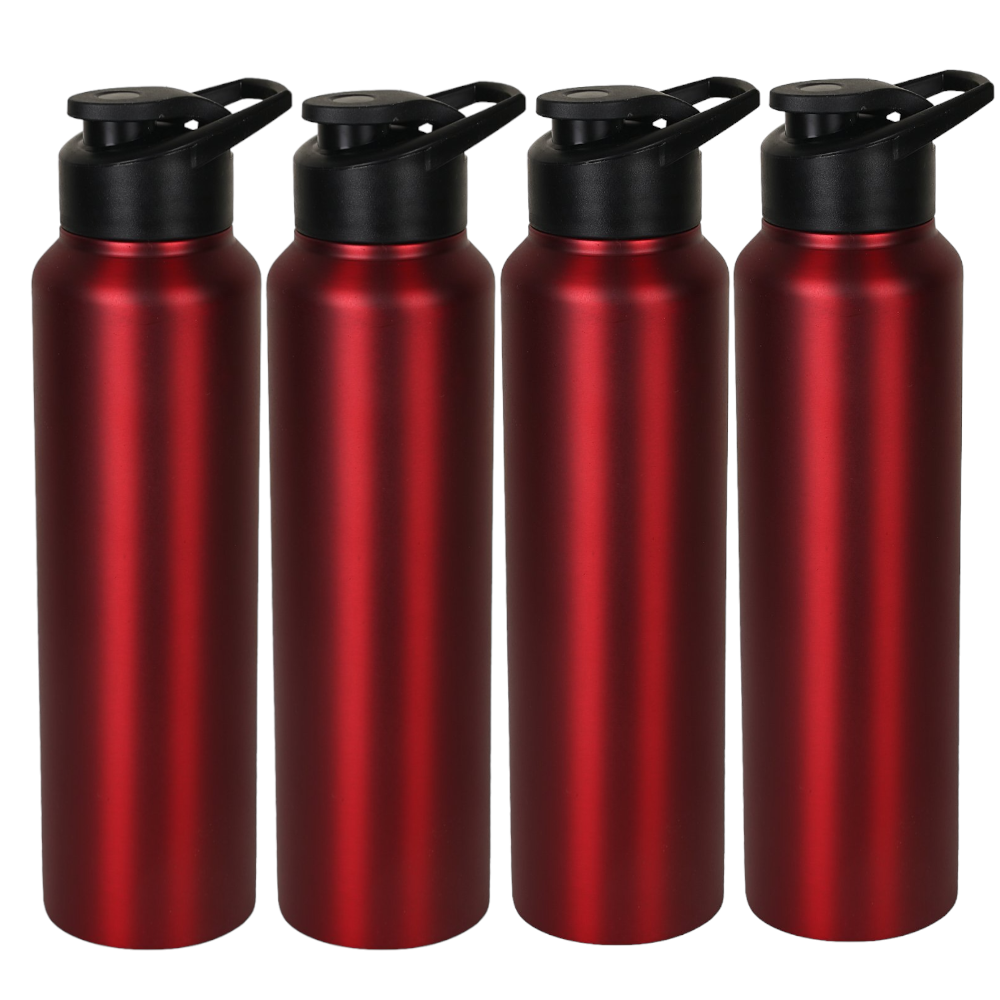 Stainless Steel Sports/Sipper Water Bottle (Set of 4, Red, Chrome) 4000 ml Bottle  (Pack of 4, Red, Steel)