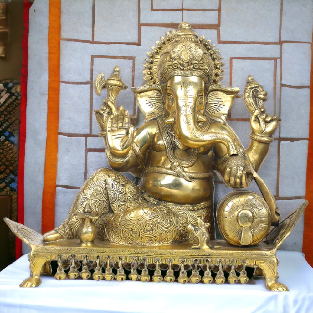 Royal India Brass Lord Ganesha Sitting on Chowki, Height: 15",Weight:14500 Gram