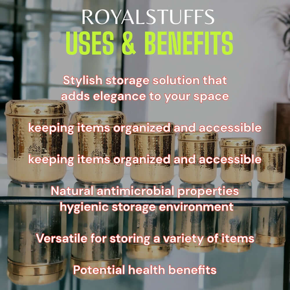 6 All Size Set of Brass Containers | Brass Storage Boxes | Brass Dabba - Royalstuffs.com