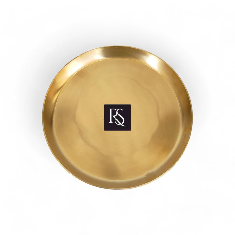 12 Inch Handcrafted Brass Plate/Thali, Matte Finish