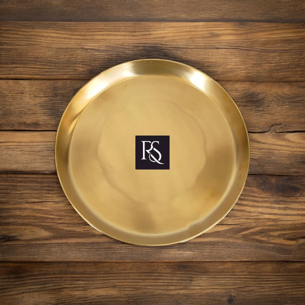 12 Inch Handcrafted Brass Plate/Thali, Matte Finish