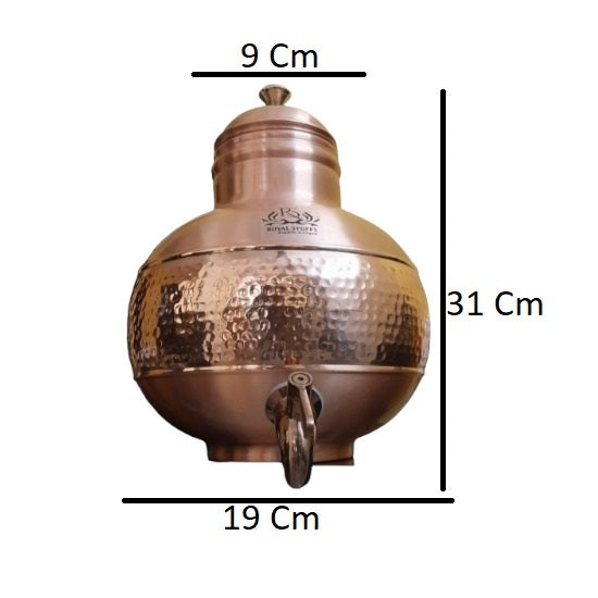 ROYALSTUFFS 100% Pure Copper 5 Litre Matka with Brass Tap Tank (Weight -1092 Gram) | Hand Hammered Handcrafted Copper Water Dispenser