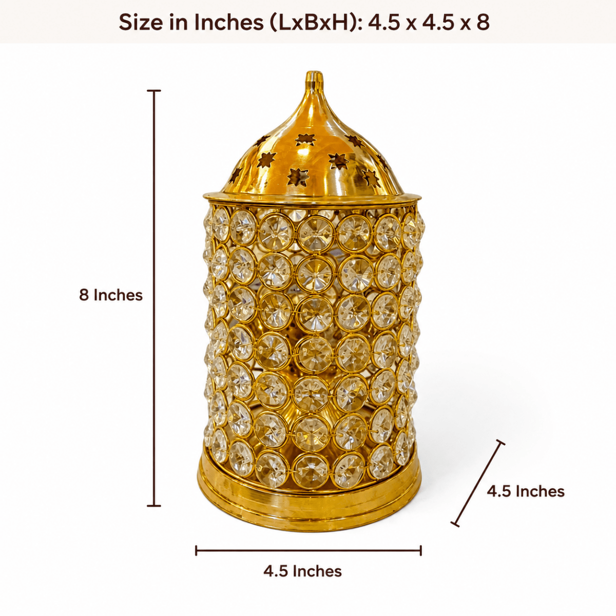 7-Inch Brass Akhand Jyoti Crystal Diya - 460 Gram - Royalstuffs.com