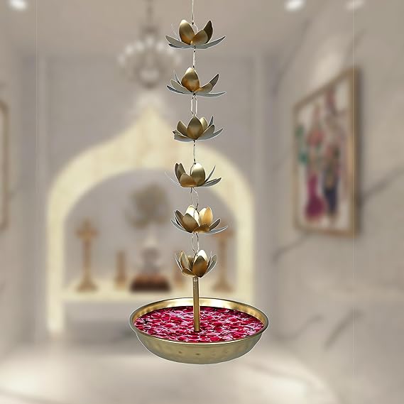 ROYALSTUFFS Beautiful Handcrafted Decorative Diya Rangoli Bowls for Floating Flowers with T- Light Candles | Tea Light Candle Holder for Diwali & Navratri Metal Height (30 Inch)