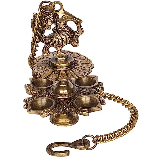 Hanging Bird Diya made in Brass with 4 Deepak- Antique Finish 