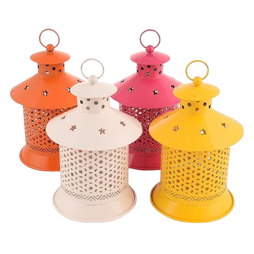 ROYALSTUFFS Tea Light Candle Holder Hanging Lantern for Home Decor and Gift Iron Tealight Holder Set  (Multicolor, Pack of 4)