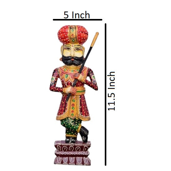 Traditional Rajasthani Decorative Handicraft Wooden Royal Guard / Darbaan/Watchman Set of 2 Home Décor Beautiful Showpiece (11.5 Inch )