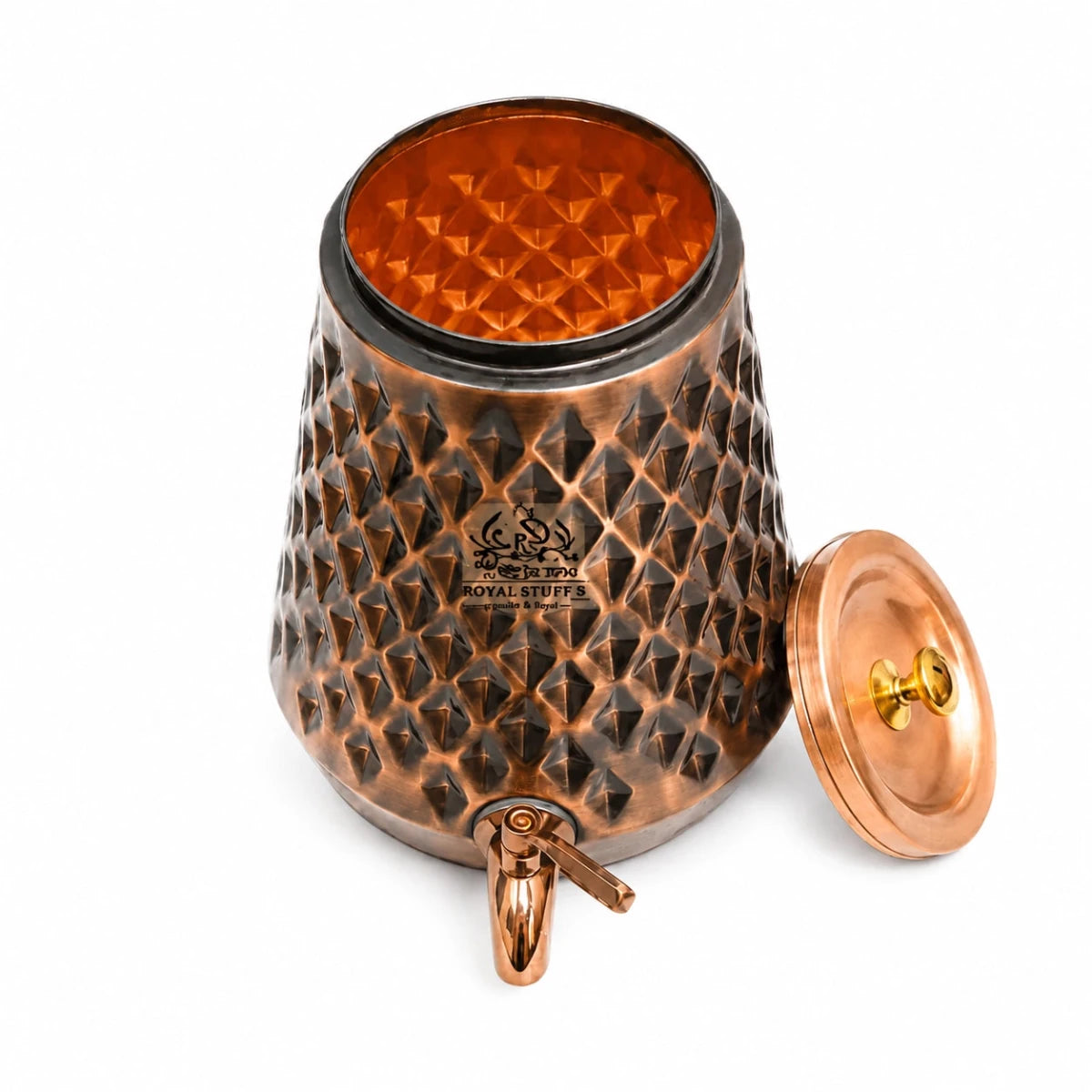 8L Copper Matka Water Dispenser Jug w/ Brass Tap - Royalstuffs.com