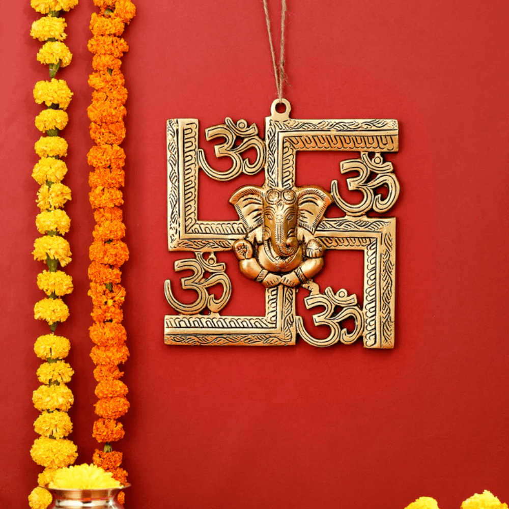 9 Inch Om Swastik Ganesha Wall Hanging swastik Symbol for Home Door - Royalstuffs.com