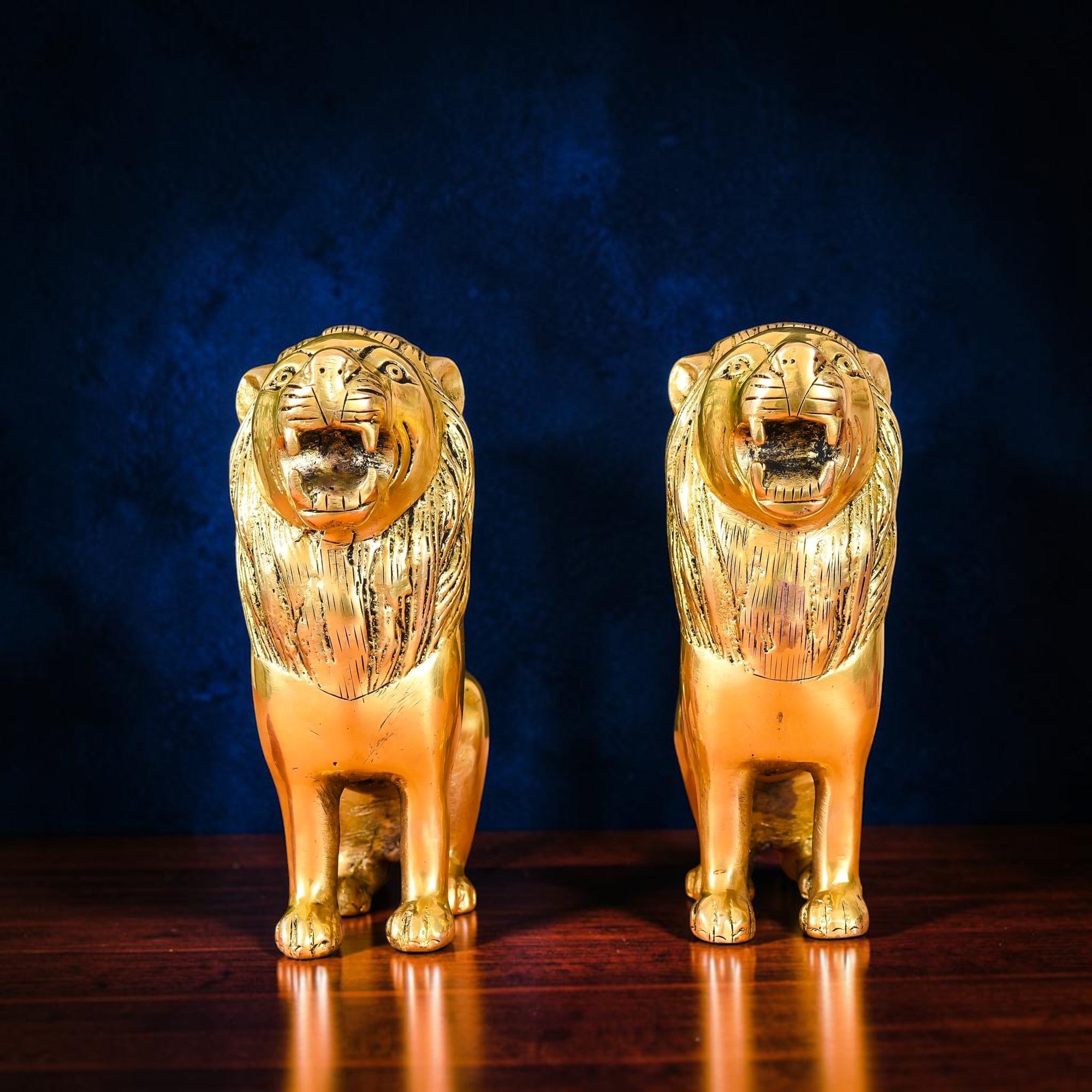 Handcrafted Brass Lion Statue Pair for Home Décor | RoyalStuffs