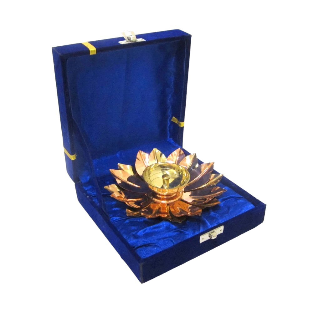 ROYALSTUFFS Lotus Diya Uncut – Brass Copper (Height: 2.5 Inch)