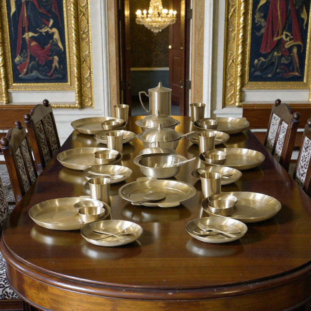51 Piece Pure Kansa Dinner Set – Premium Bronze Dining Collection