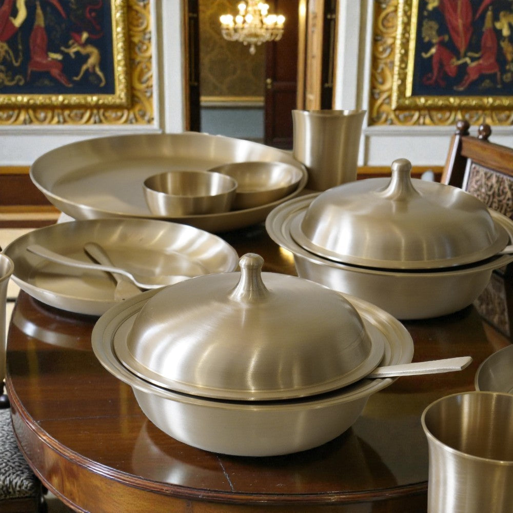 51 Piece Pure Kansa Dinner Set – Premium Bronze Dining Collection