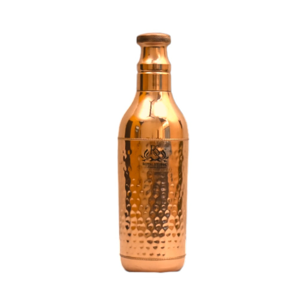 ROYALSTUFFS Handcrafted Copper Water Bottle 920ML | Hammered Polish Water Bottle Leak Proof | Copper Bottle Champagne Shape For Water