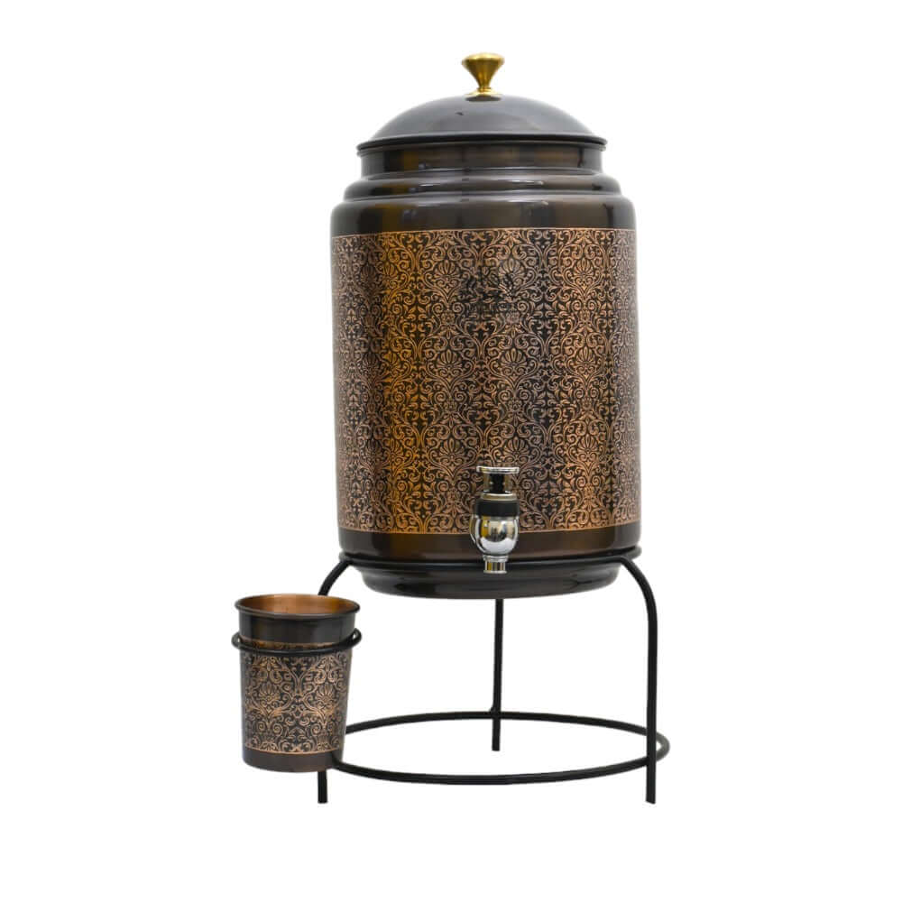 ROYALSTUFFS Copper Water Dispenser With Glass & Stand, For Storage & Serving Water, Volume-8 Liters | Copper Water Tank