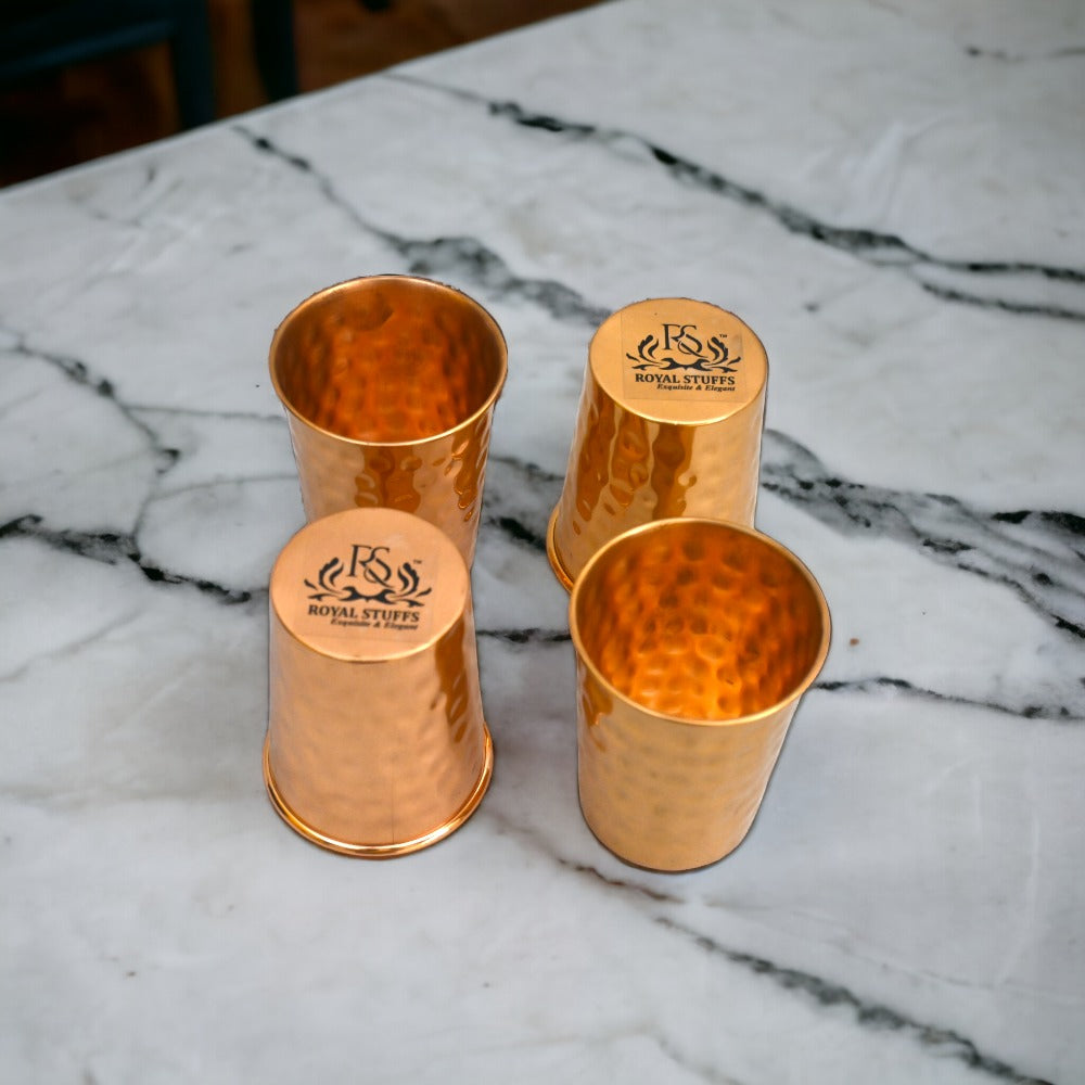 Hammered Design Pure Copper Water Glass Tumbler, 250 ML, Set of 4