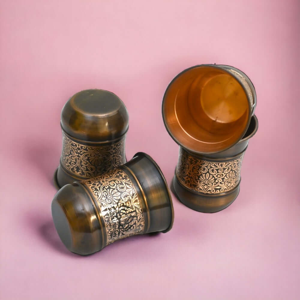 Copper Glass Kashmiri Design Set Of 4