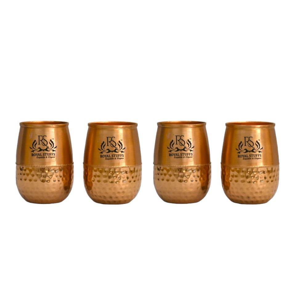 Metal Dholak Shaped Copper Water Glass 100% Pure Tamba Glass BPA Free for Drinking & Serving Set of 4 Piece(200ml)