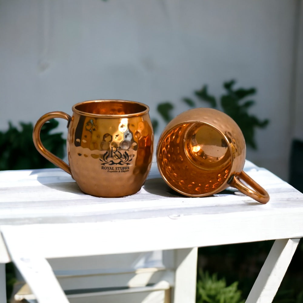 Set of 2 Handcrafted Copper Mugs, Hammered Classic Moscow Mule mugs Solid Pure Copper Unlined Mug Cups, Weight:350 Gram