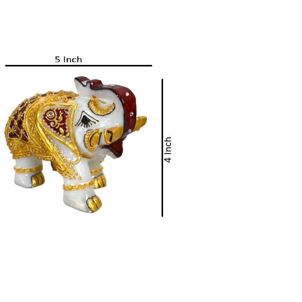 Set of 2 Marble Elephant Showpiece - For Home, Living Room & Table Decor - (4 Inch - Height) 