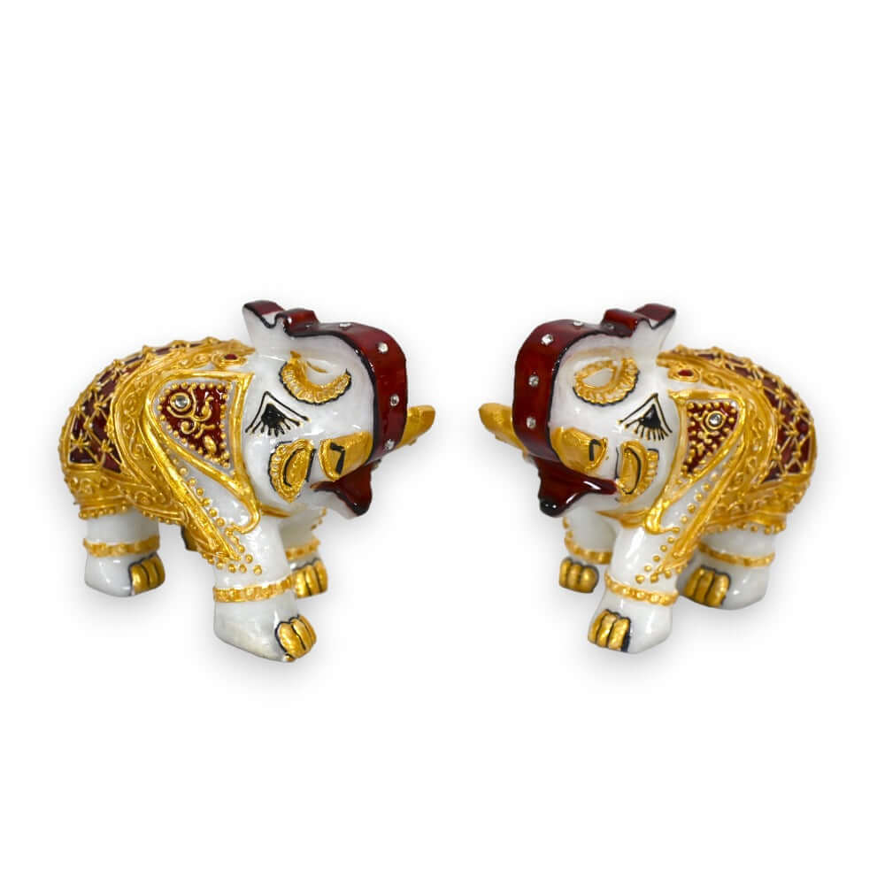 Set of 2 Marble Elephant Showpiece - For Home, Living Room & Table Decor - (4 Inch - Height)