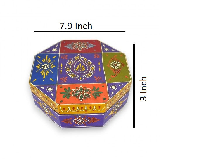 India Wooden Masala Dabba Spice Box with Beautiful Mughal Painting 