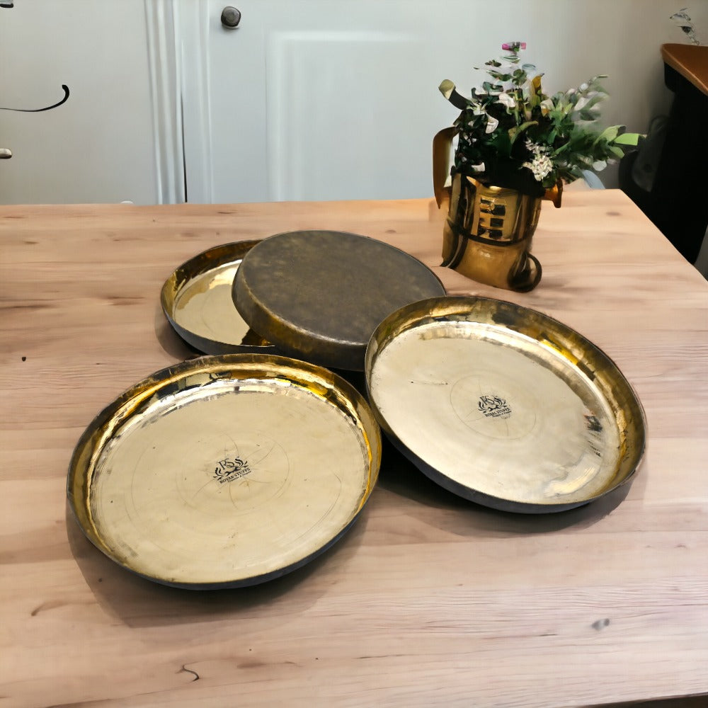 Set of 4 Bronze Plate with Luxury & Floral Design, Dinner Serving Plate Thali, Serving Dishes Home, Hotel Restaurant, Tableware, Diameter- 12 inches