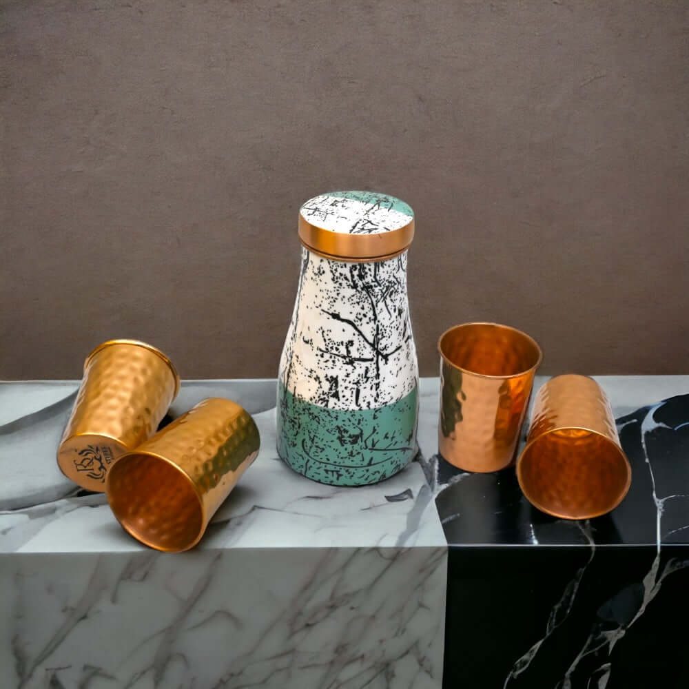 Copper Trio Water Pot with Lid & 4 Glasses Improve Your Immunity, Brain, Nervous System & Healthy Skin - 1000 ml