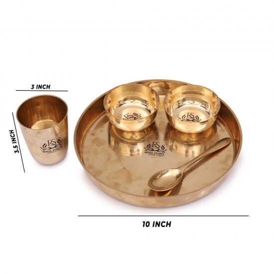 Set of 4 Plate Kansa Bronze Bhojan/Dinner/Thali 5 Items Size 10 Inch