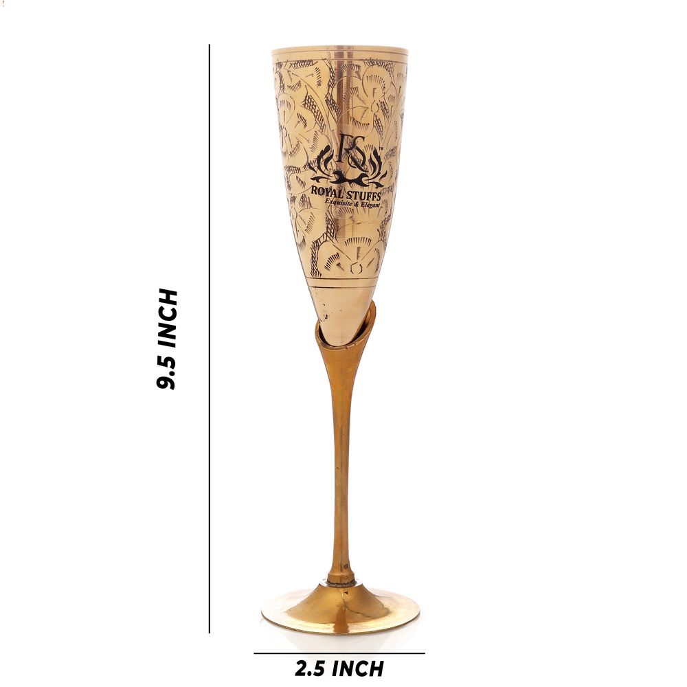 Set of 2 Golden Plated Brass Wine Glass, Metal Goblet, Champagne Flute