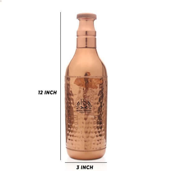 ROYALSTUFFS Pure Copper Champagne Water Bottle for Drinking with 4 Copper Hammer Tumbler- Leak Proof Joint Less Indian Ayurveda Health Benefits With Premium Quality- 1200 Ml