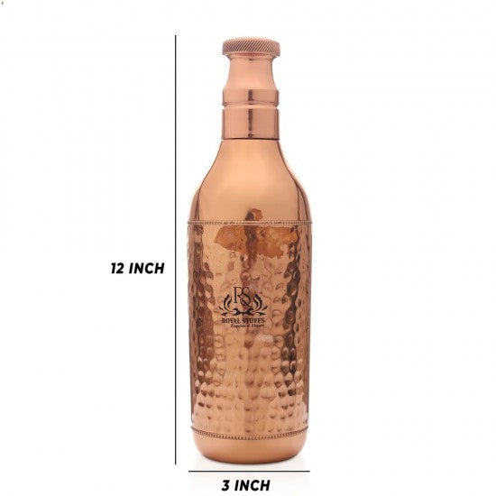 ROYALSTUFFS Pure Copper Champagne Water Bottle for Drinking with 4 Copper Hammer Tumbler- Leak Proof Joint Less Indian Ayurveda Health Benefits With Premium Quality- 1200 Ml 