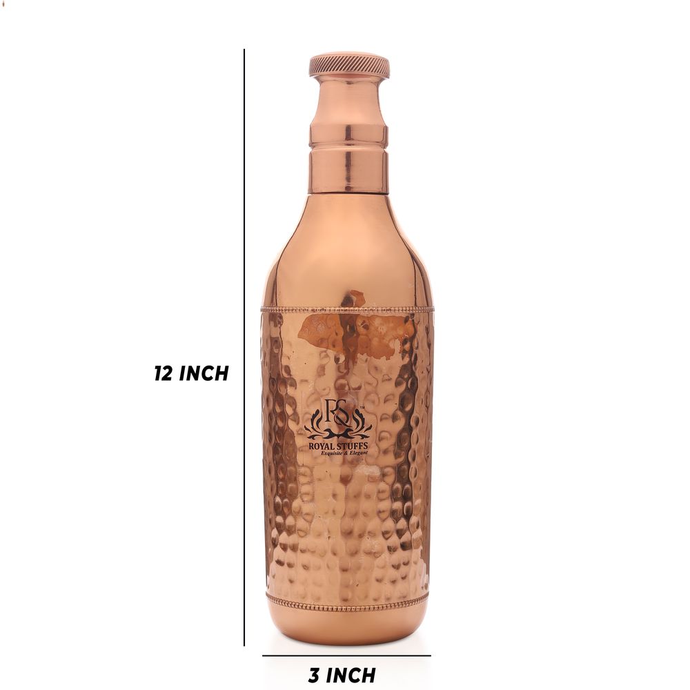 ROYALSTUFFS Handcrafted Copper Water Bottle 920ML | Hammered Polish Water Bottle Leak Proof | Copper Bottle Champagne Shape For Water