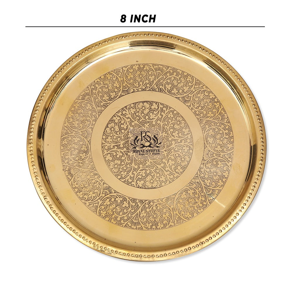 Small Handmade Pure Brass Plate 8 inch Dish Embossed Design Round Shape Plate