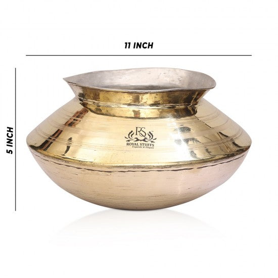 4 Liter Traditional Brass Handi Pot for Cooking | Authentic Brass Dekchi Pot Cookware with 1 Spoon & 1 Ladle