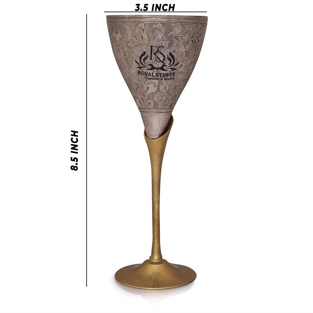 Set of 2 Royal Brass Wine Glass Drink Ware for Home, Clubs (Silver and Golden)